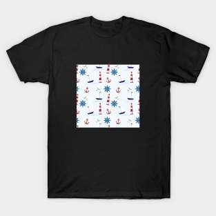 Nautical design with seagulls, anchors and lighthouses T-Shirt